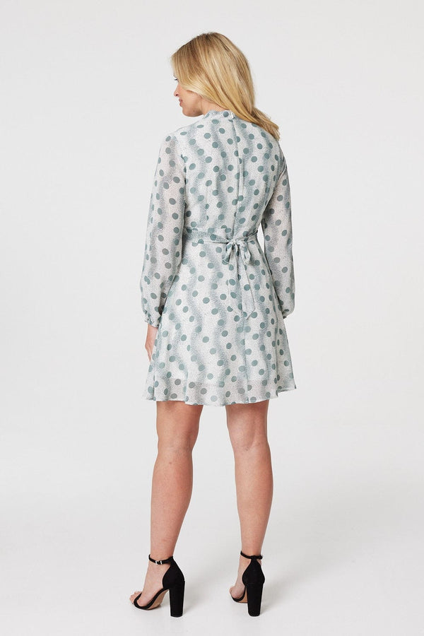 Sage | Polka Dot High Neck Short Dress