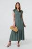 Green | Geo Print Frill Cap Sleeve Maxi Smock Dress
