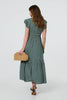 Green | Geo Print Frill Cap Sleeve Maxi Smock Dress

