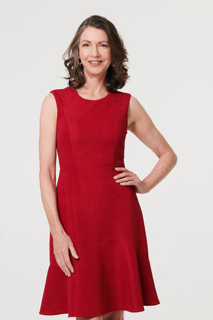 Red | Textured Sleeveless Short Skater Dress
