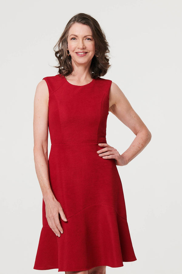 Red | Textured Sleeveless Short Skater Dress
