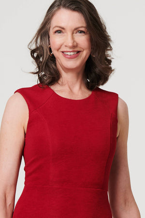 Red | Textured Sleeveless Short Skater Dress
