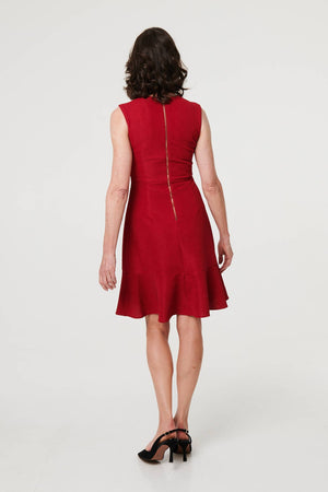 Red | Textured Sleeveless Short Skater Dress
