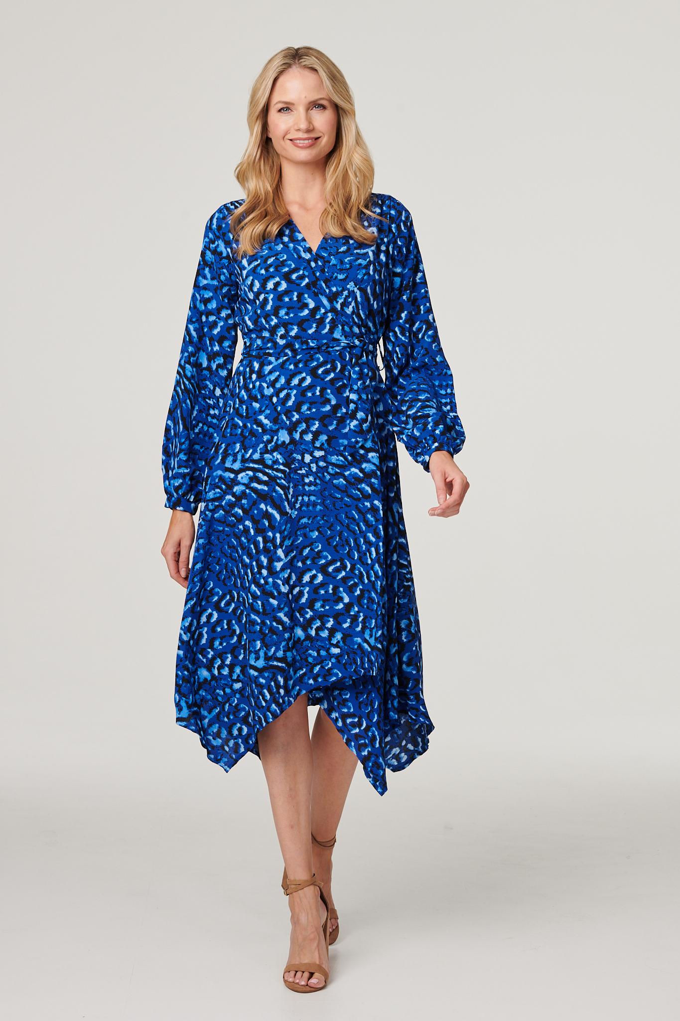 Blue | Leopard Print Hanky Hem Dress