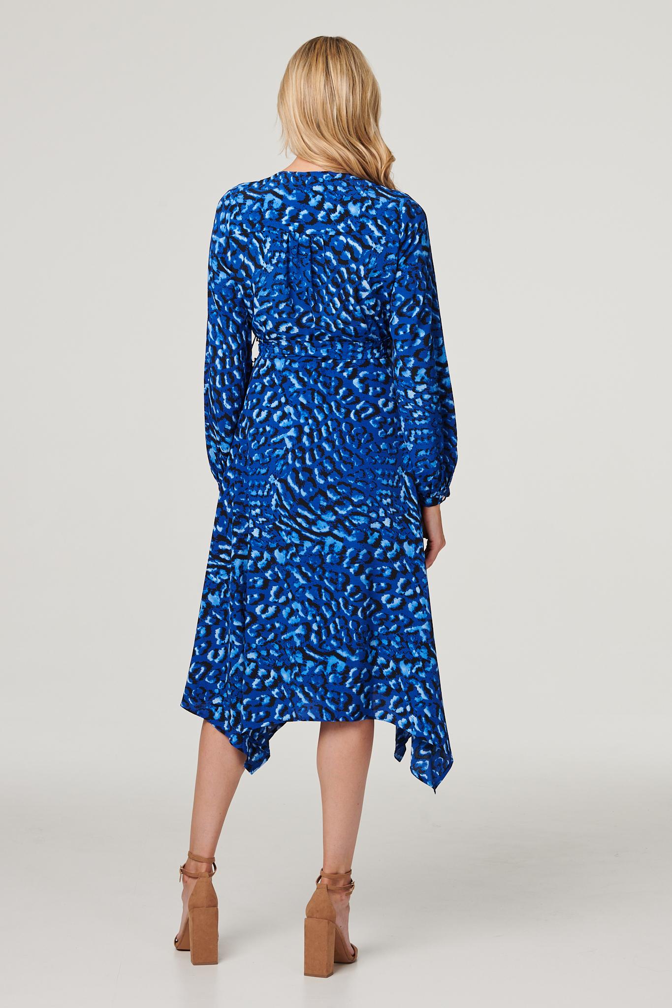 Blue | Leopard Print Hanky Hem Dress