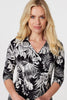 Black | Leaf Print Wrap Front Shirt Dress