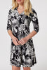 Black | Leaf Print Wrap Front Shirt Dress