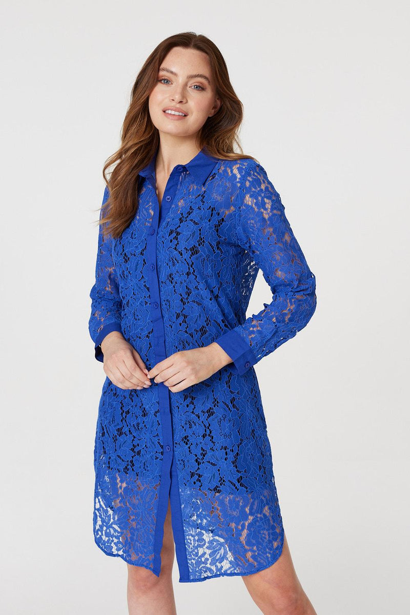 Blue | Lace Longline Shirt Dress