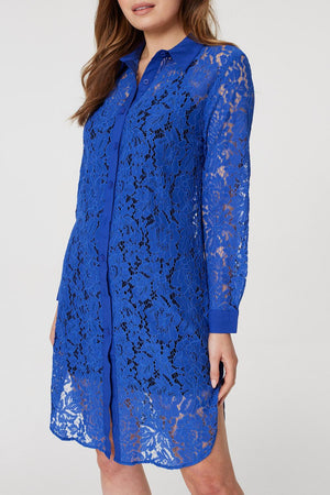 Blue | Lace Longline Shirt Dress