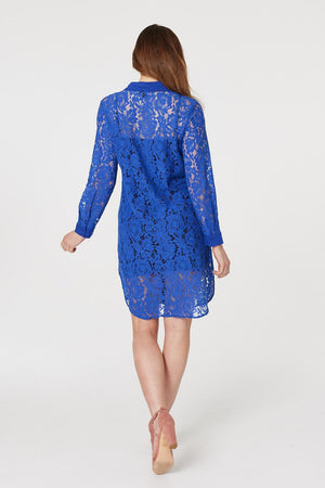 Blue | Lace Longline Shirt Dress