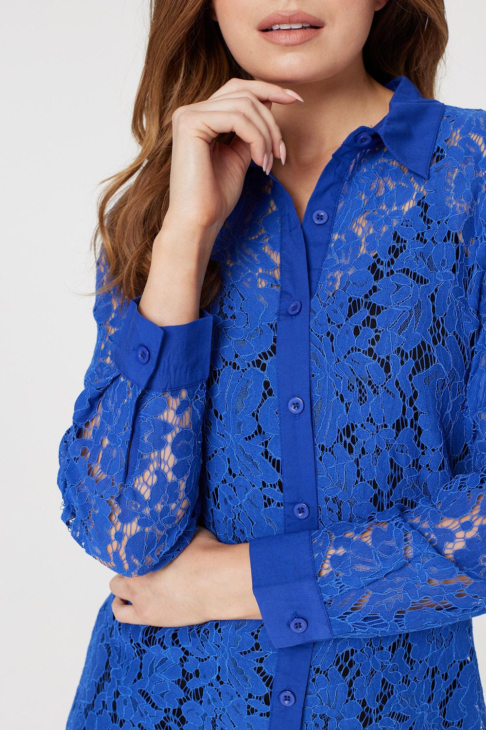 Blue | Lace Longline Shirt Dress