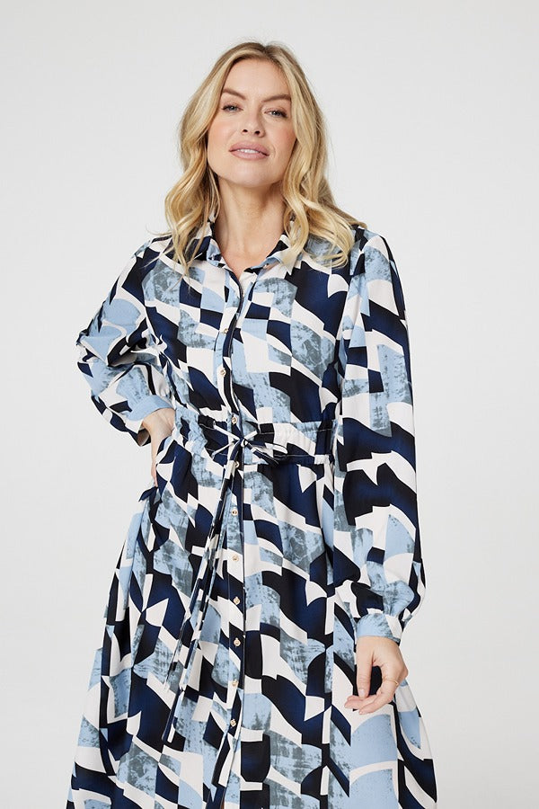 Blue | Printed Tie Waist Knee Length Dress