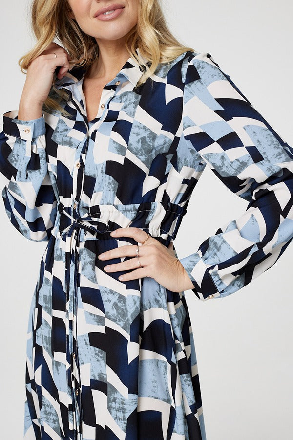 Blue | Printed Tie Waist Knee Length Dress