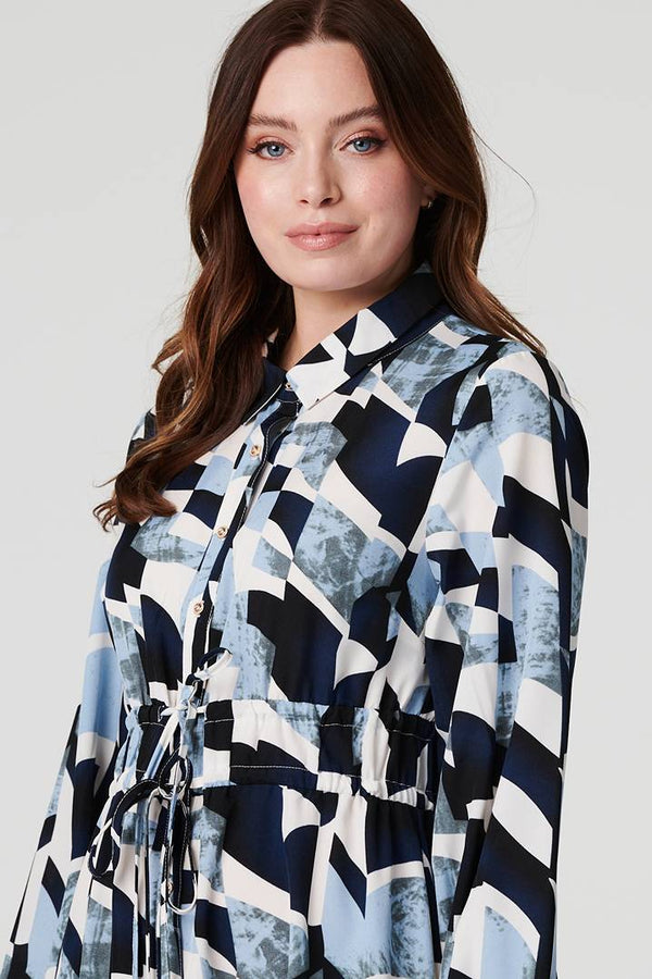 Blue | Printed Tie Waist Knee Length Dress