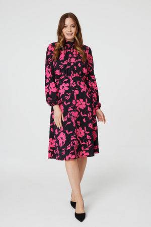 Pink | Floral Ruched Front Midi Dress
