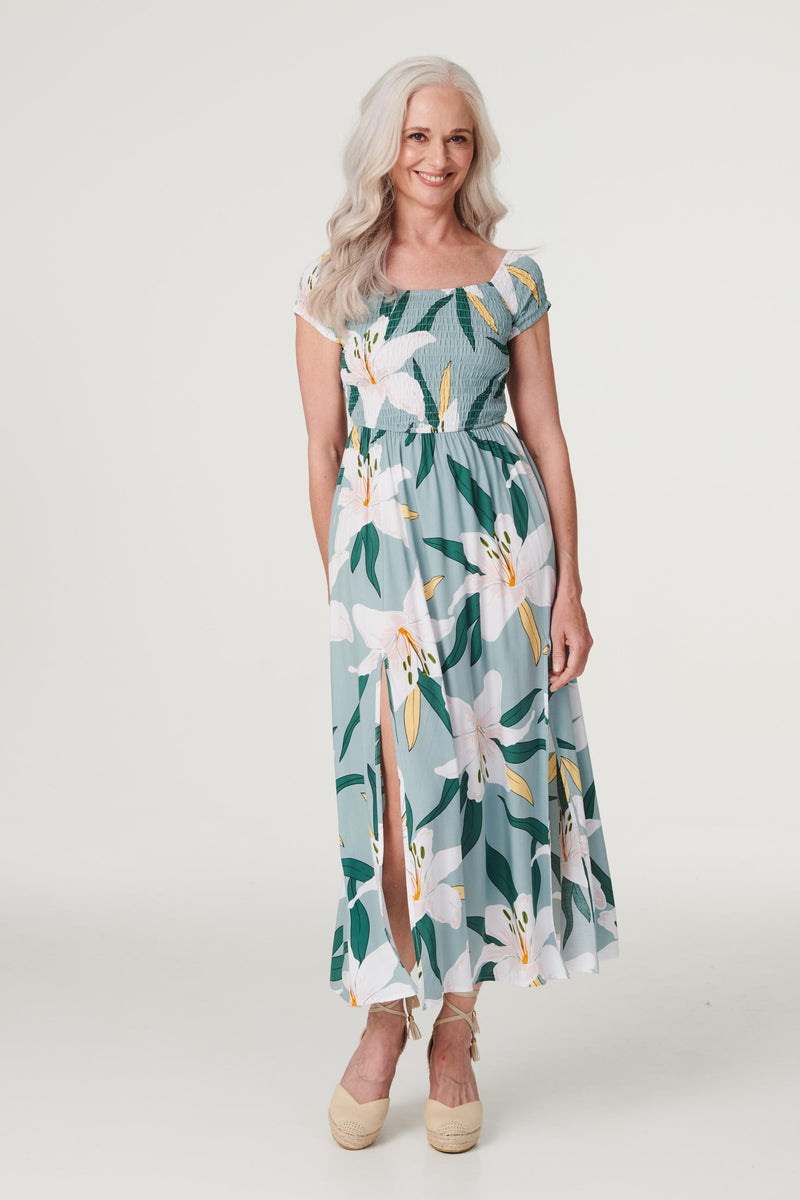 Green | Floral Off The Shoulder Maxi Dress