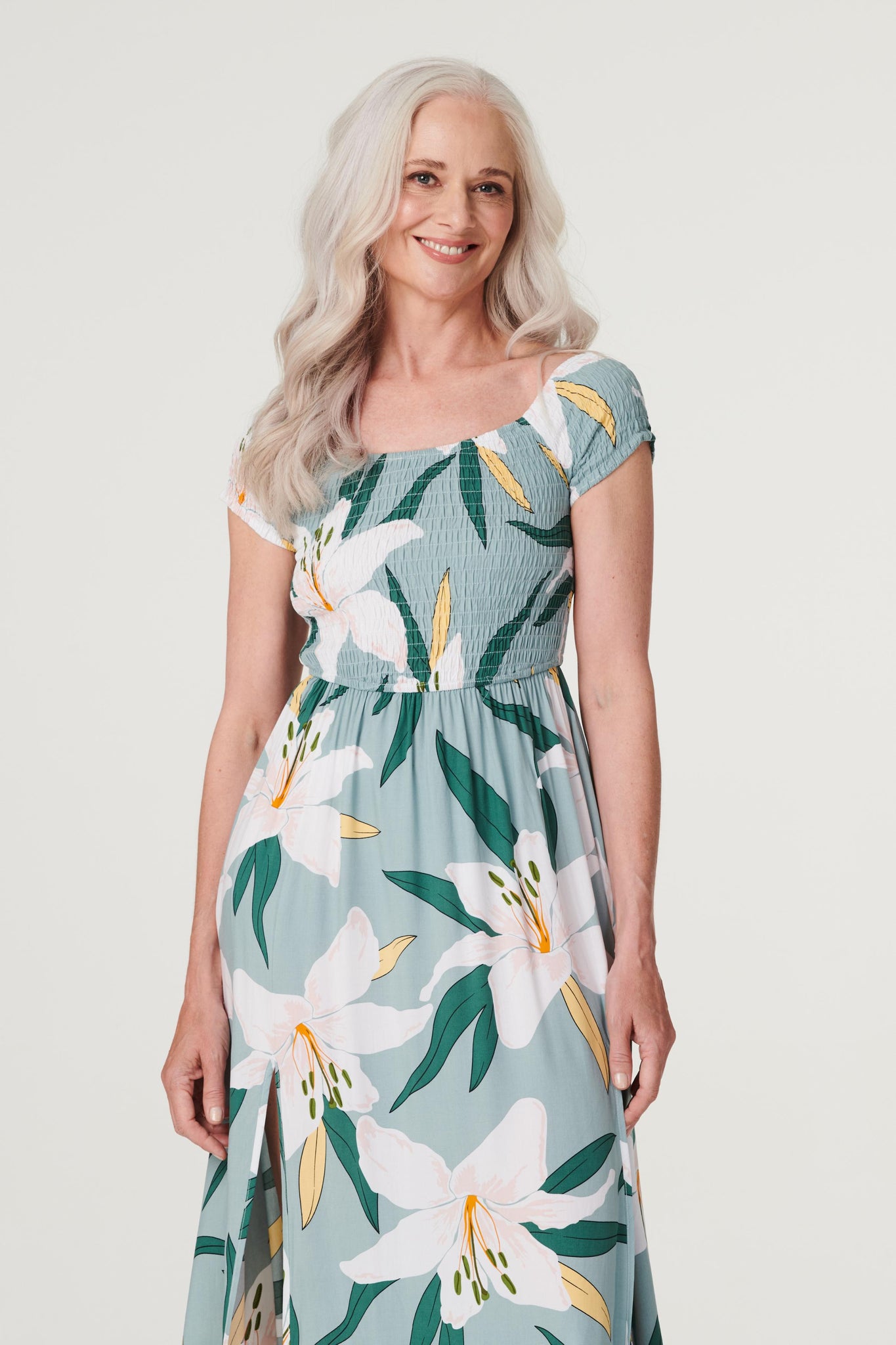 Green | Floral Off The Shoulder Maxi Dress