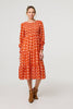 Orange | Printed Long Puff Sleeve Midi Smock Dress
