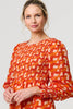 Orange | Printed Long Puff Sleeve Midi Smock Dress
