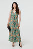 Green | Butterfly Print V-Neck Empire Maxi Dress
