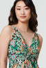 Green | Butterfly Print V-Neck Empire Maxi Dress
