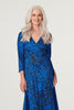 Blue | Leopard Print Midi Wrap Dress