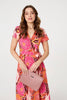 Pink | Floral Short Sleeve Tie Waist Midi Dress
