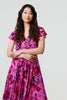 Pink | Abstract Ruched Waist Cap Sleeve Maxi Dress
