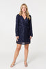 Navy | Sparkly Sequin Long Sleeve Mini Wrap Dress
