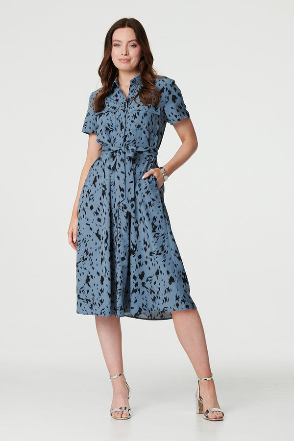 Blue | Printed Short Sleeve Shirt Dress
