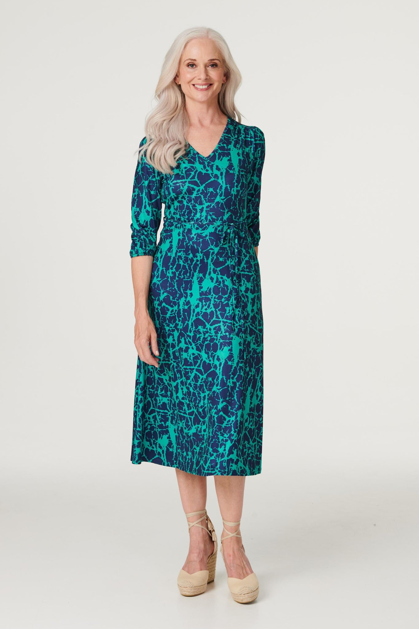 Green | Printed 3/4 Sleeve Column Dress