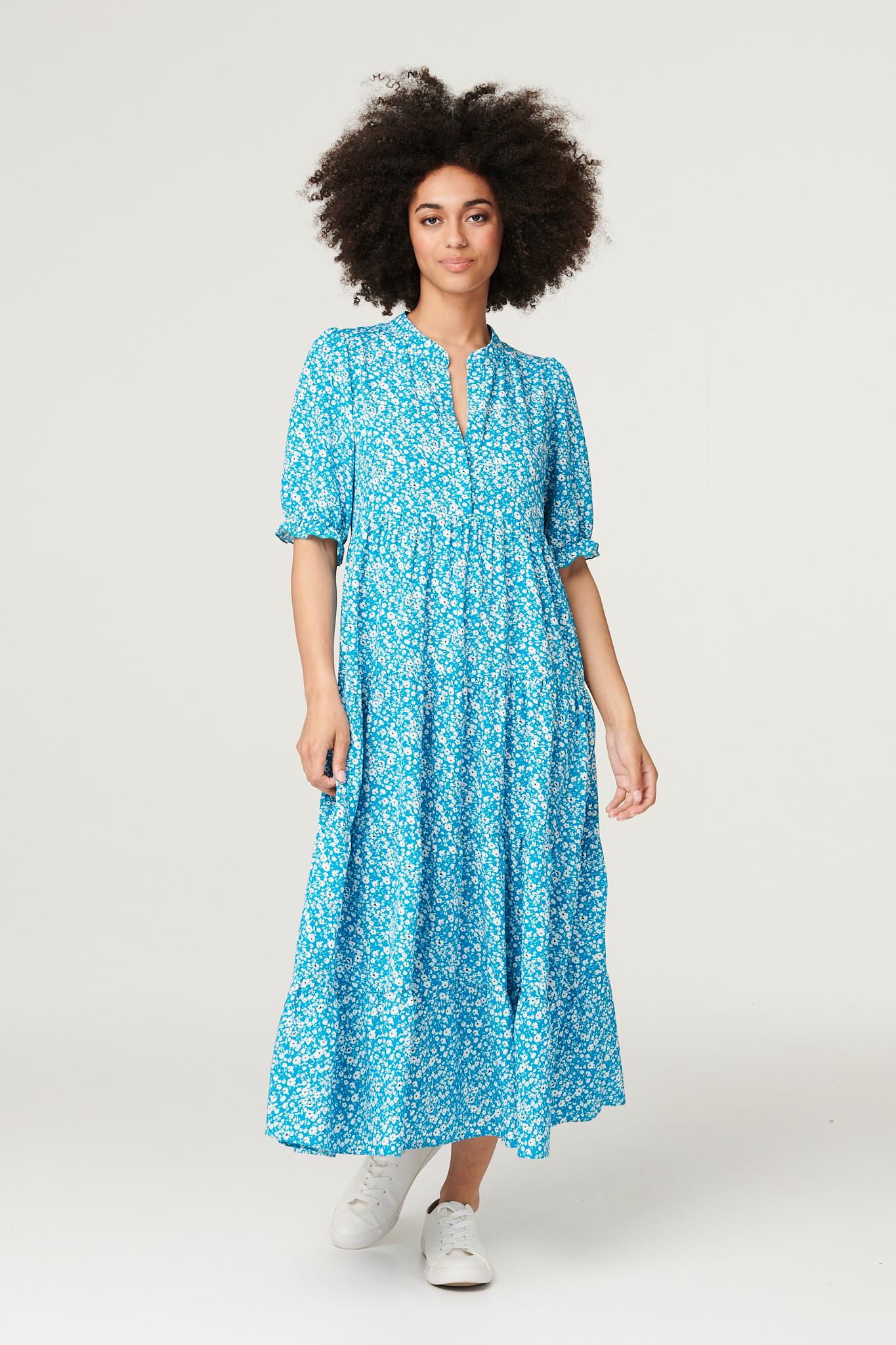 Blue | Ditsy Floral Maxi Smock Dress