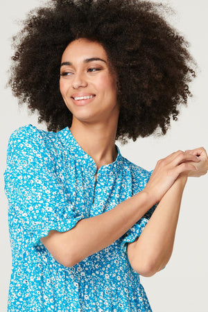 Blue | Ditsy Floral Maxi Smock Dress