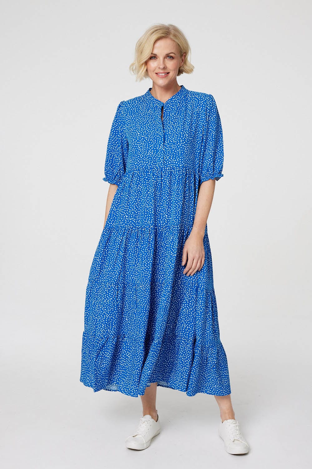 Blue | Printed Tiered Maxi Smock Dress