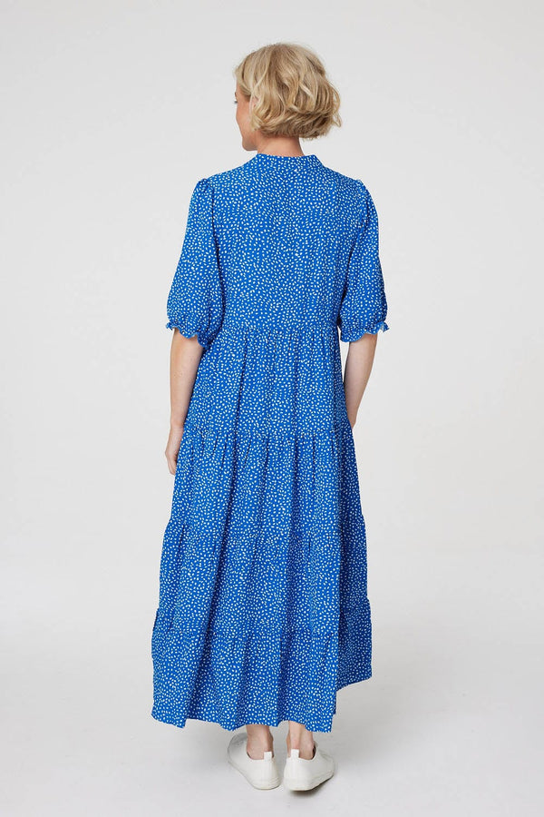 Blue | Printed Tiered Maxi Smock Dress