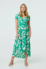 Green | Printed Tie Waist Split Hem Midi Dress : Model is 5'10
