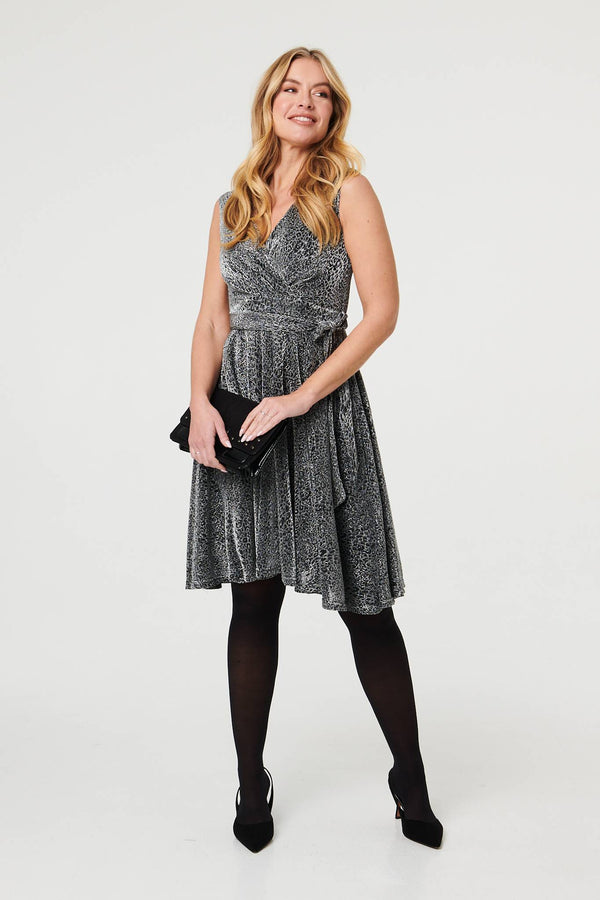 Silver | Animal Print Sleeveless Wrap Dress
