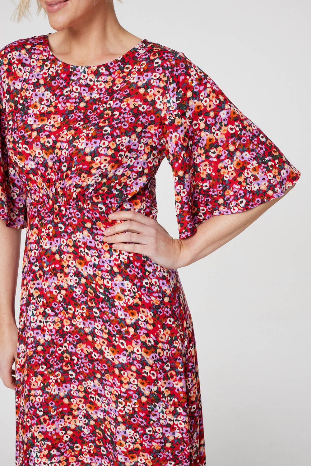 Red | Ditsy Floral Longline Midi Dress