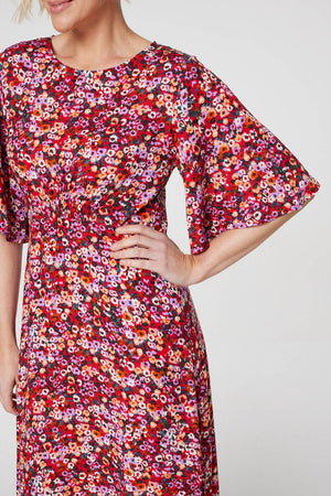 Red | Ditsy Floral Longline Midi Dress