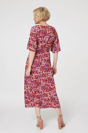 Red | Ditsy Floral Longline Midi Dress