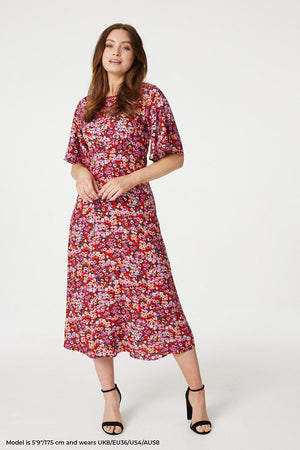 Red | Ditsy Floral Longline Midi Dress