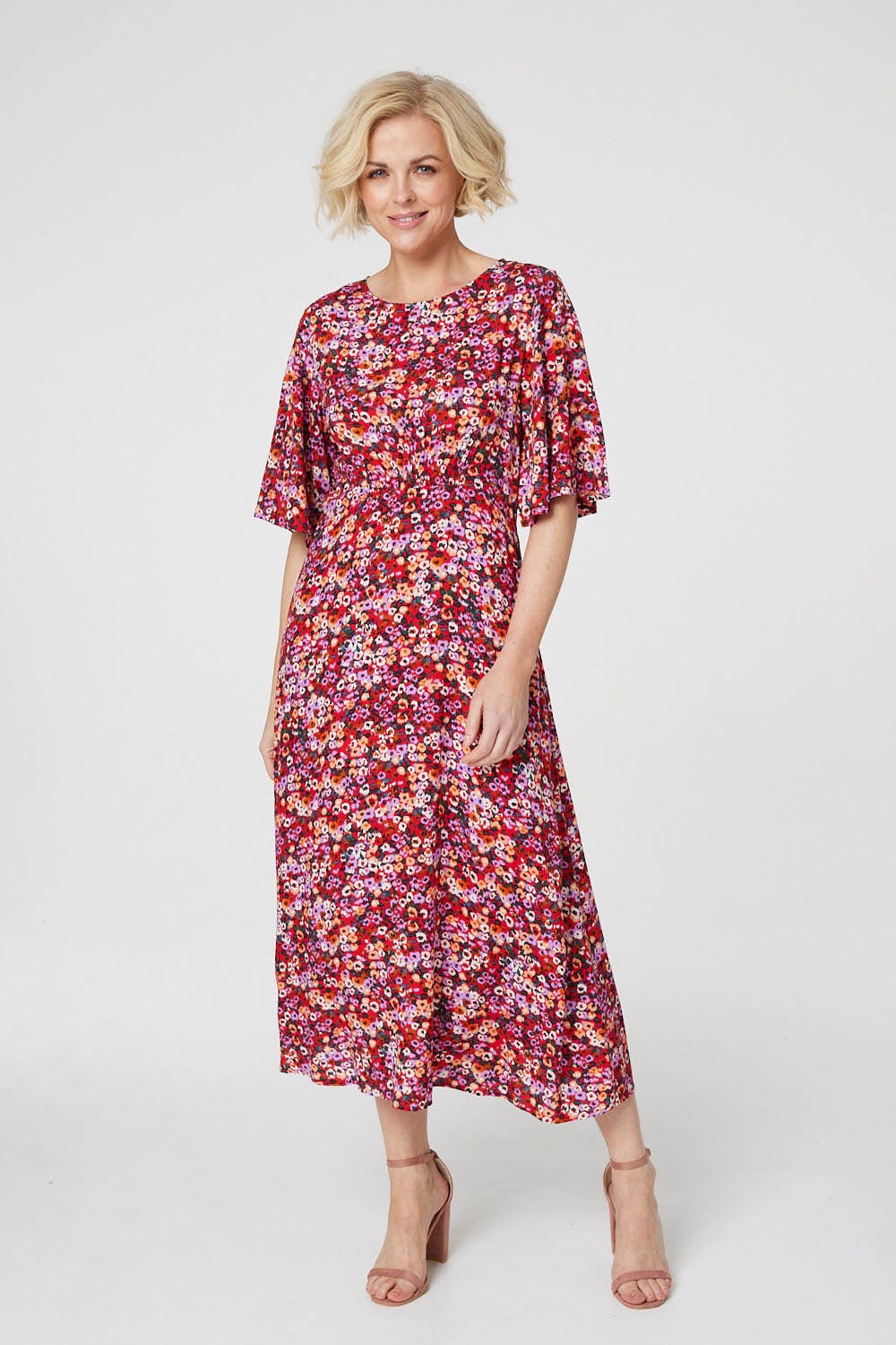 Red | Ditsy Floral Longline Midi Dress