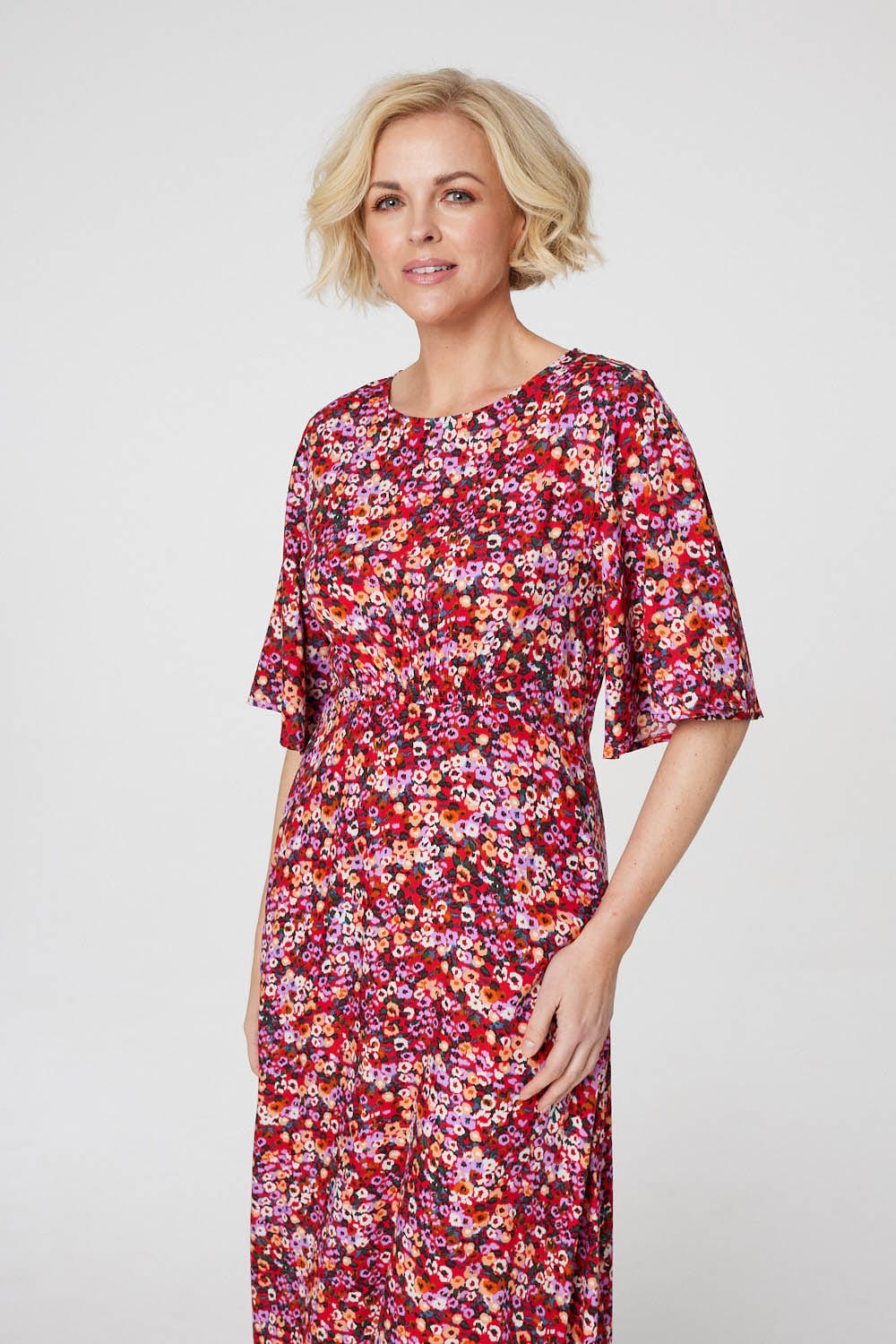 Red | Ditsy Floral Longline Midi Dress
