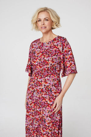 Red | Ditsy Floral Longline Midi Dress