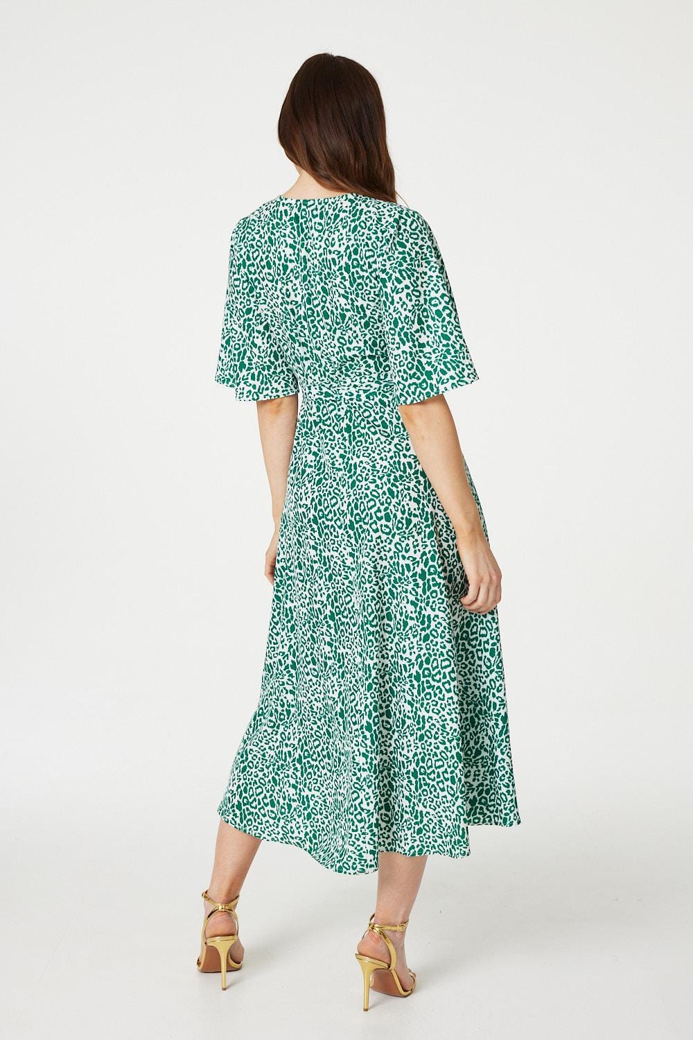 Green | Leopard Print Wrap Midi Dress
