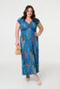 Blue | Peacock Print V-Neck Maxi Dress : Model is 5'8