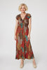 Orange | Peacock Print V-Neck Maxi Dress : Model is 5'10