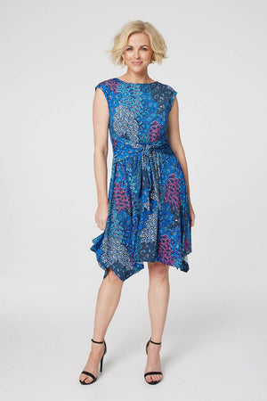 Blue | Peacock Print Tie Front Dress