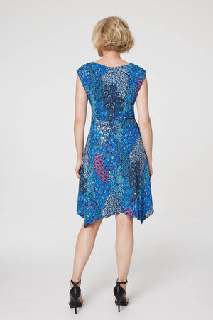 Blue | Peacock Print Tie Front Dress
