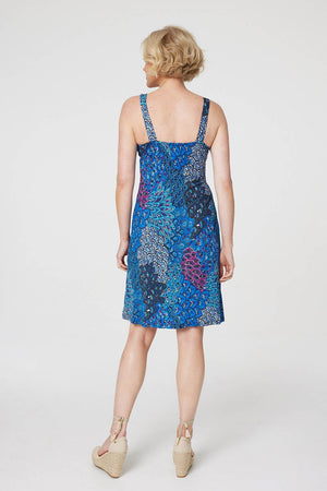 Blue | Peacock Print Short Sun Dress